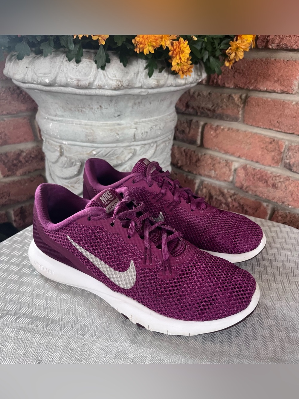 Nike Flex Trainer 7 Tea Berry Metallic Silver Purple Mesh Runners Size 7